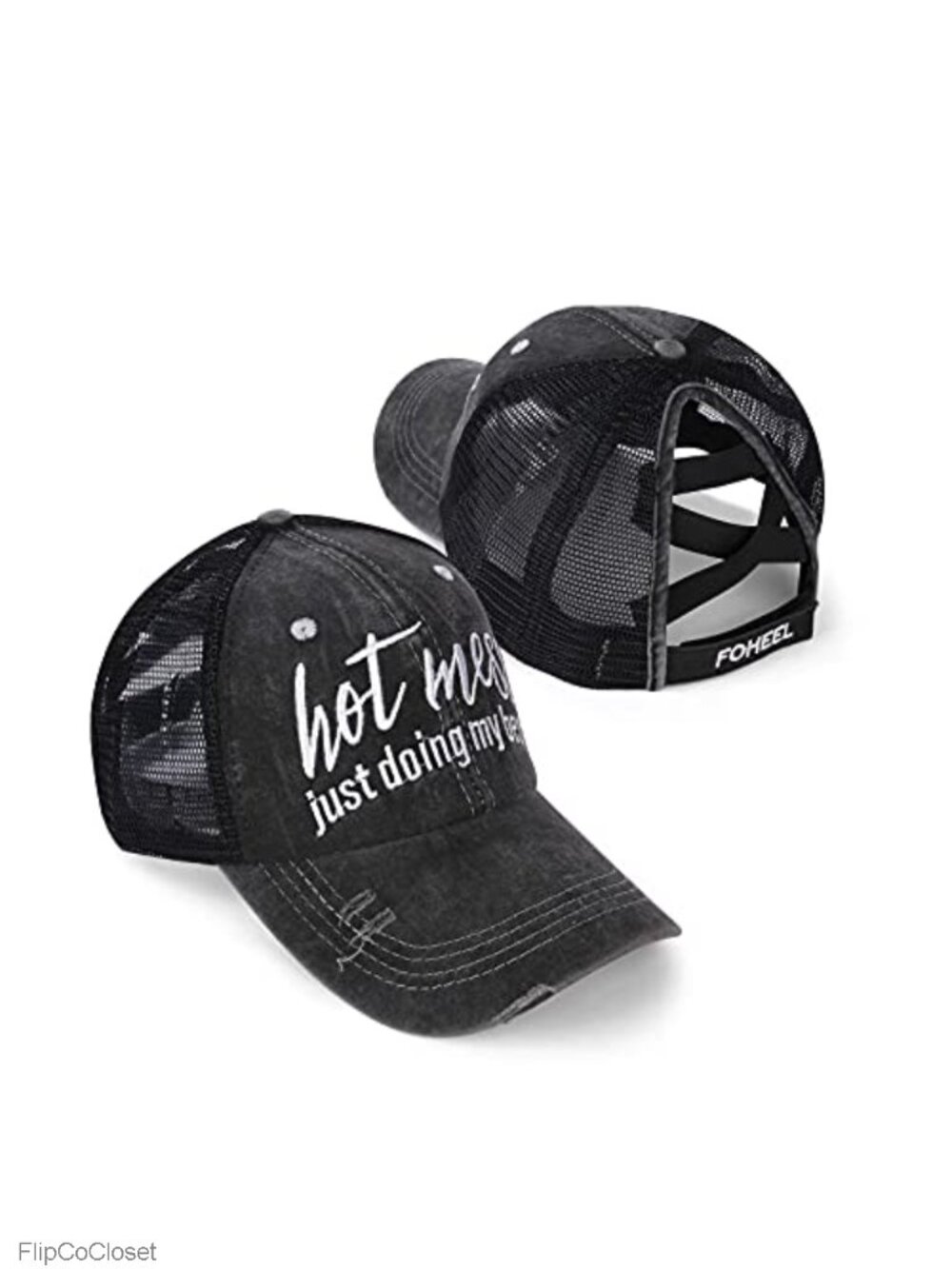 Criss Cross Ponytail Baseball Cap Women Mesh Back Trucker Hat Adjustable